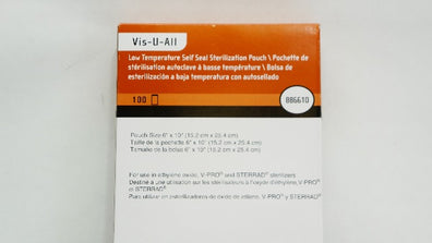 Steris 886610 Vis-U-All Low Temp 6inch x 10inch Self Seal Pouch - Box of 100